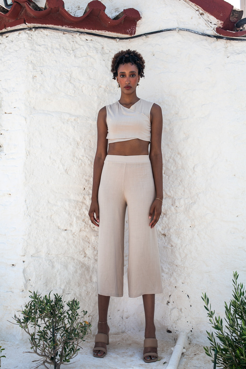 Gaia Top & Zip Culotte Set – White Sand