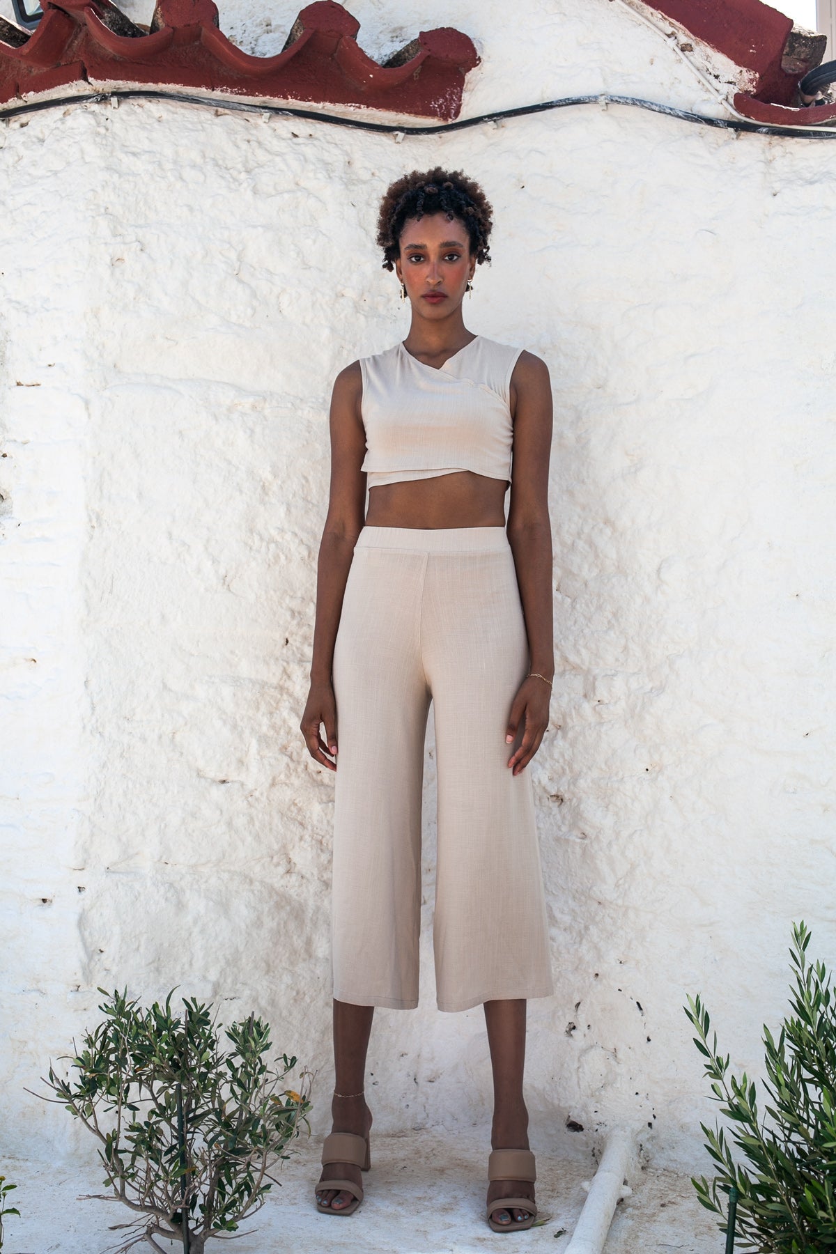 Gaia Top & Zip Culotte Set – White Sand