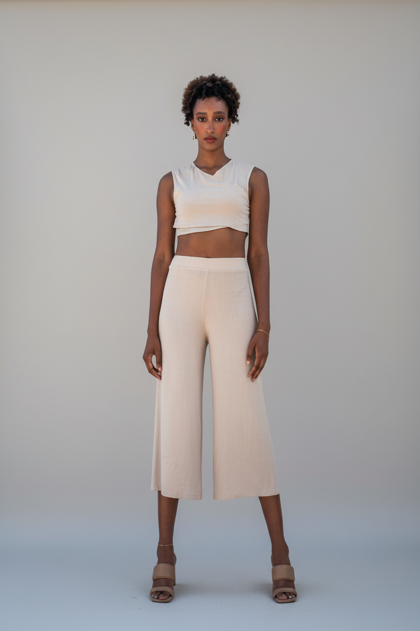 Gaia Top & Zip Culotte Set – White Sand
