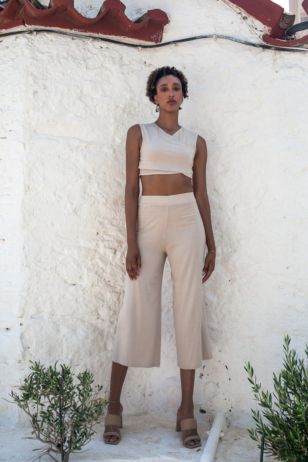 Gaia Top & Zip Culotte Set – White Sand