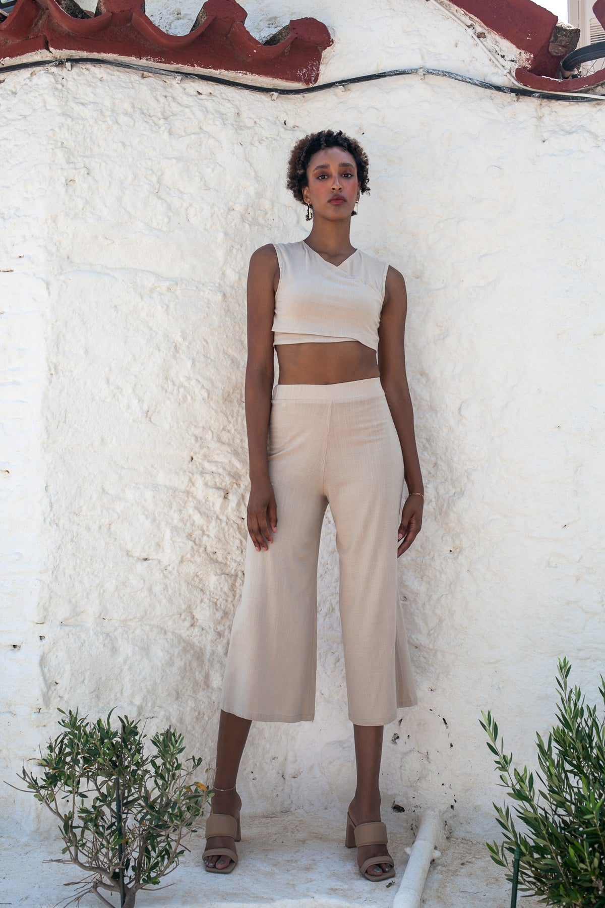 Gaia Top & Zip Culotte Set – White Sand