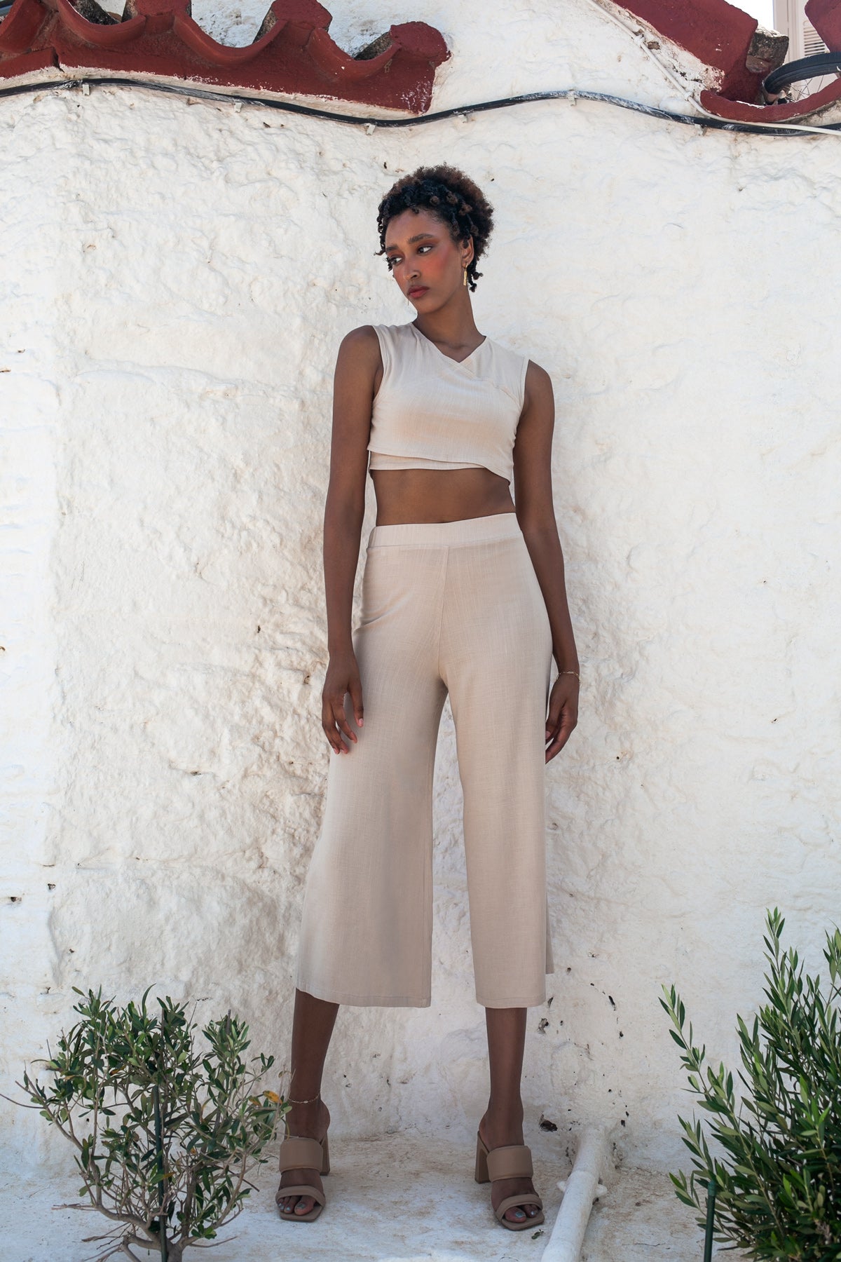 Gaia Top & Zip Culotte Set – White Sand