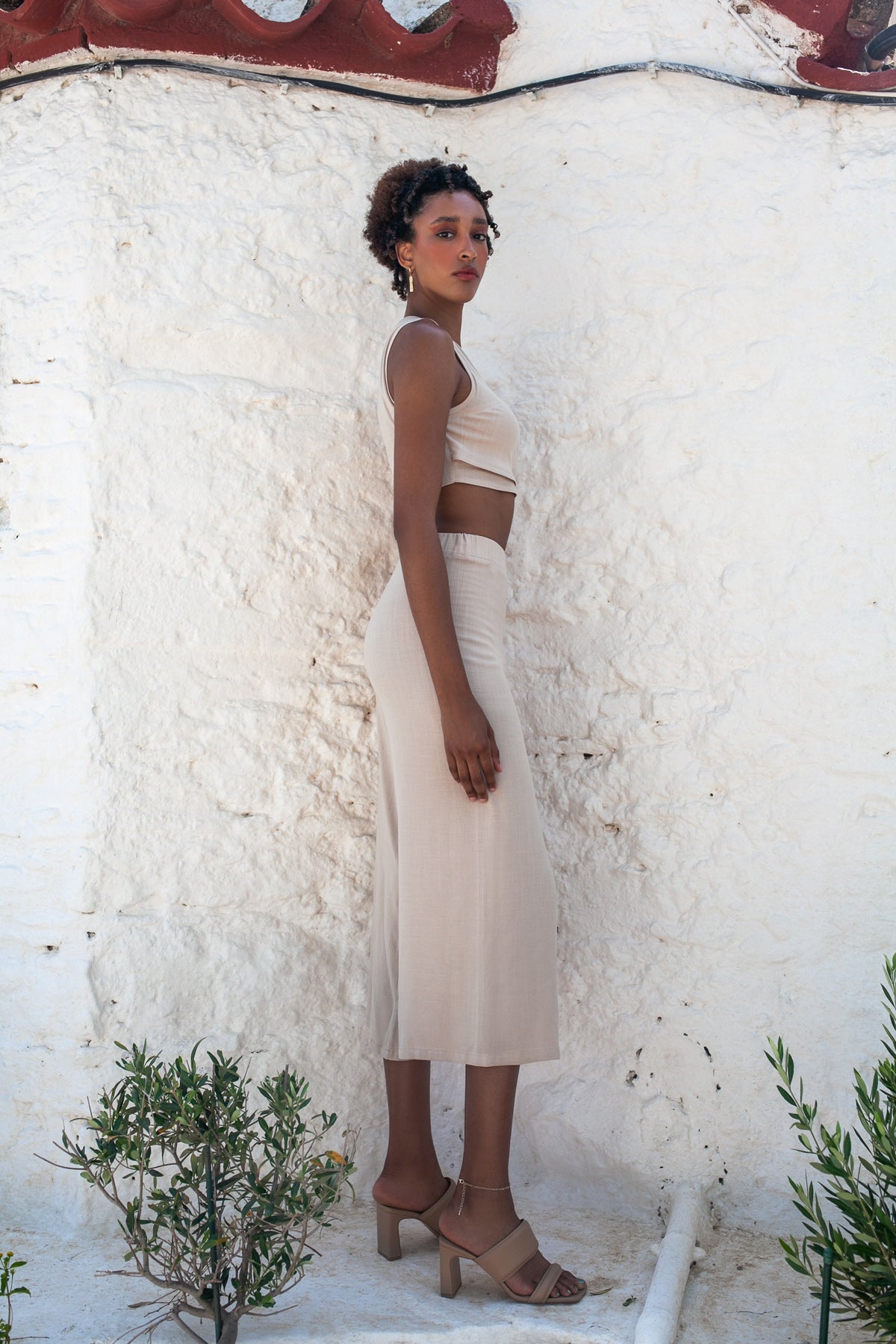 Gaia Top & Zip Culotte Set – White Sand