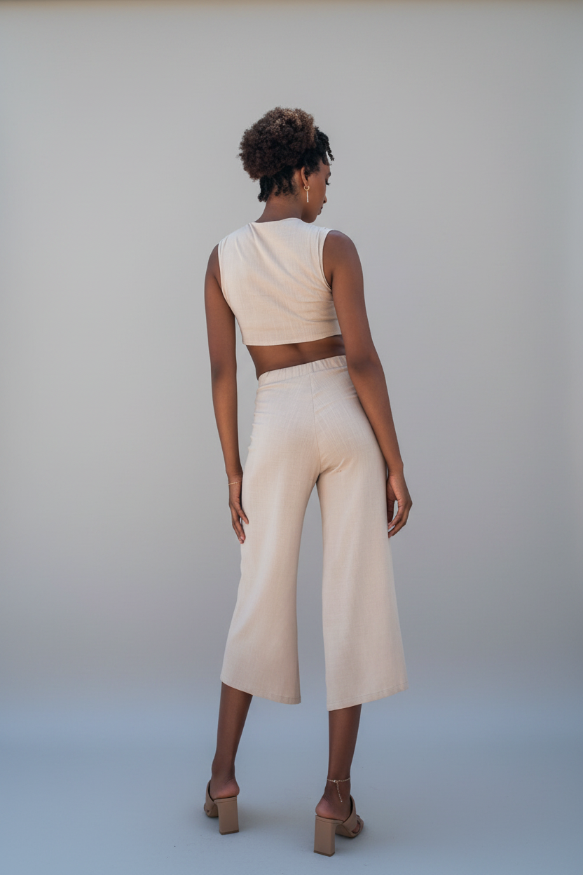Gaia Top & Zip Culotte Set – White Sand