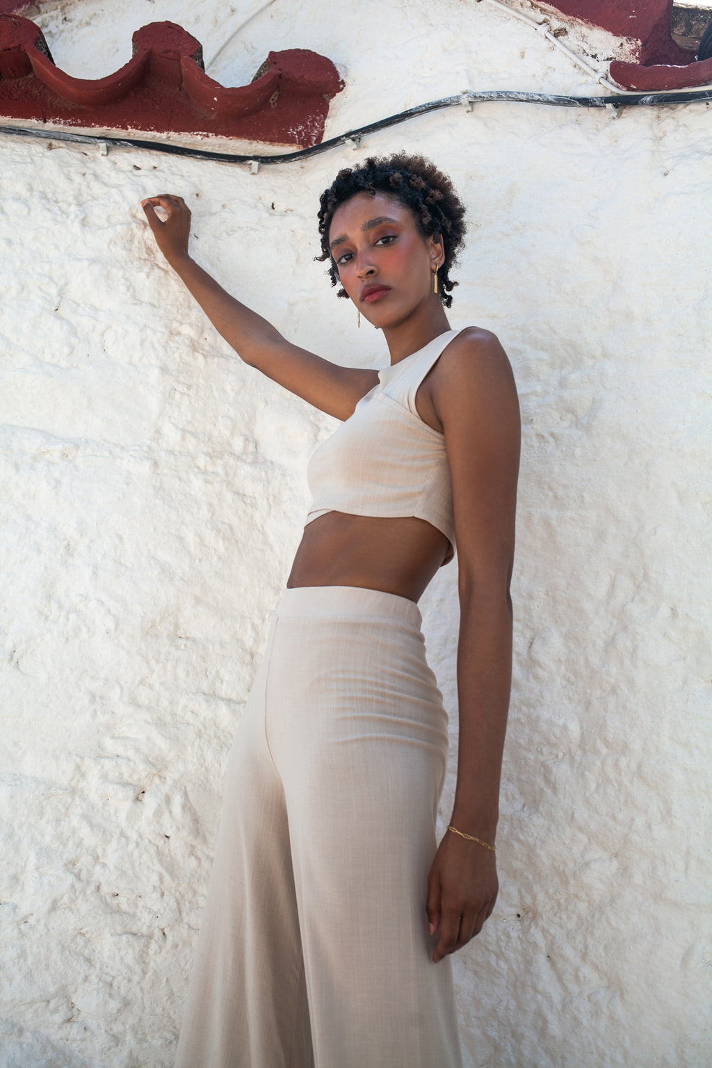 Gaia Top & Zip Culotte Set – White Sand