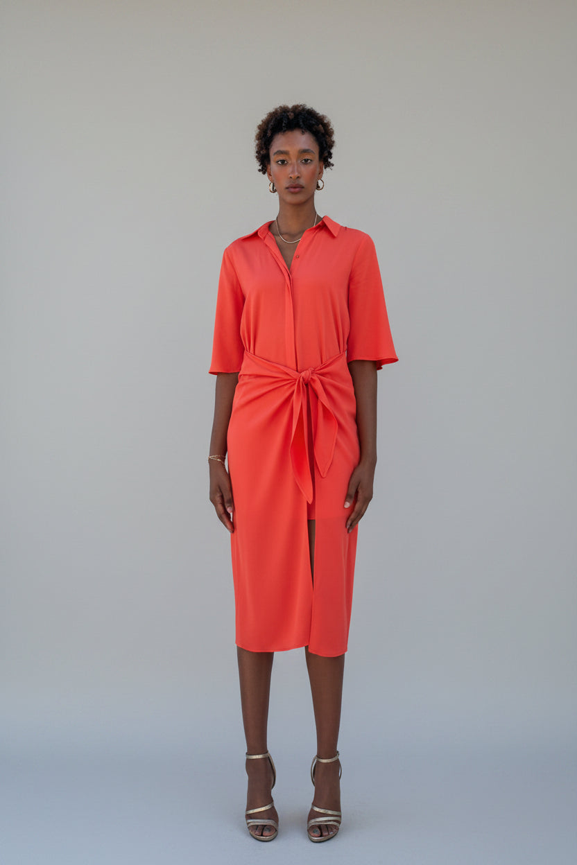 Romance midi shirt dress - Coral