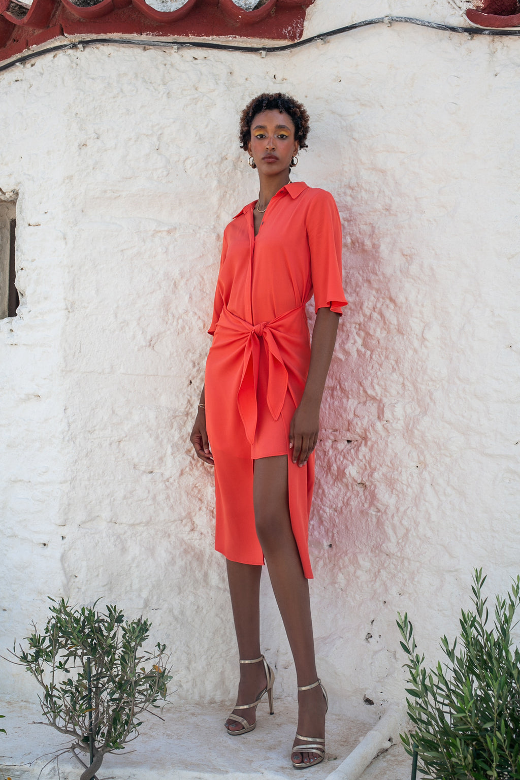 Romance midi shirt dress - Coral