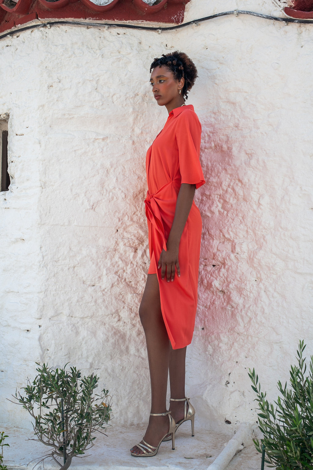 Romance midi shirt dress - Coral