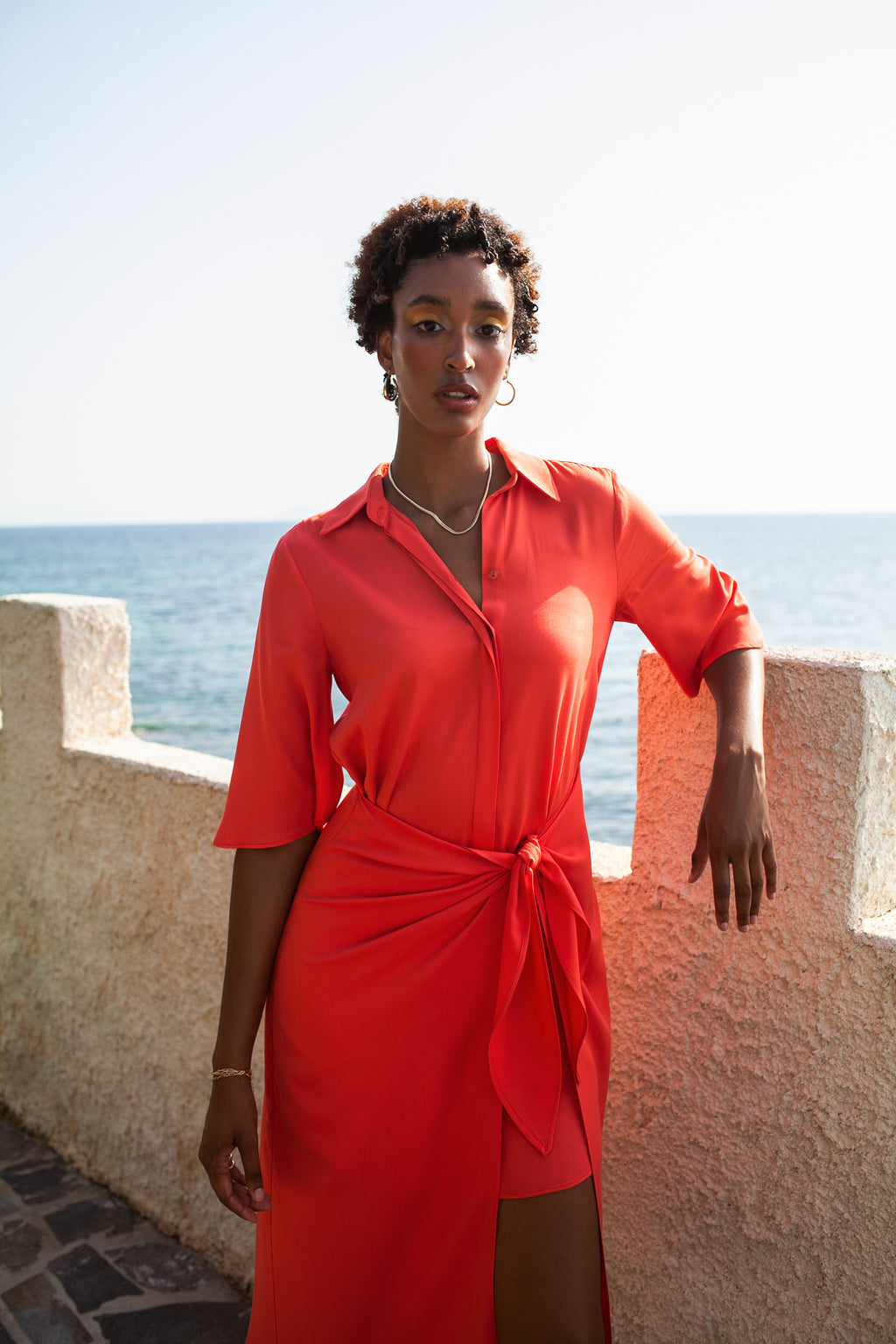 Romance midi shirt dress - Coral
