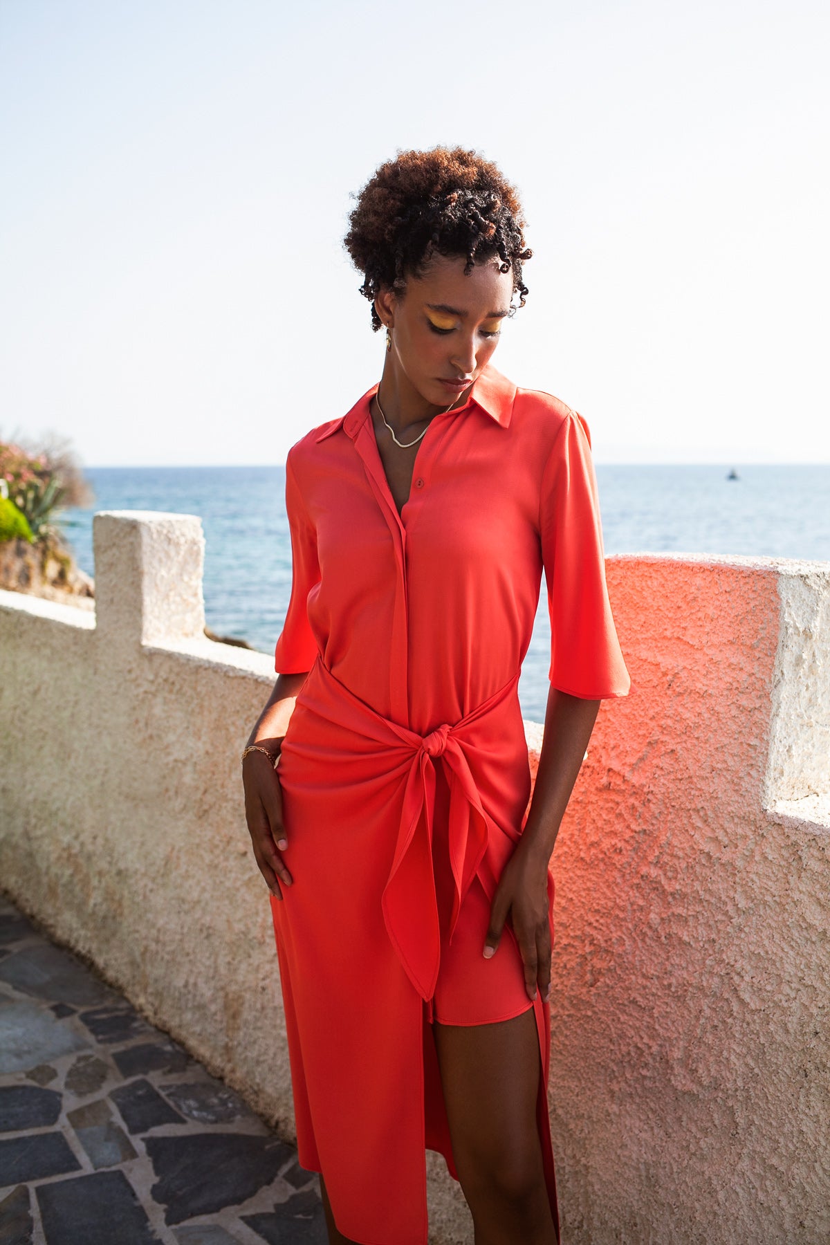 Romance midi shirt dress - Coral