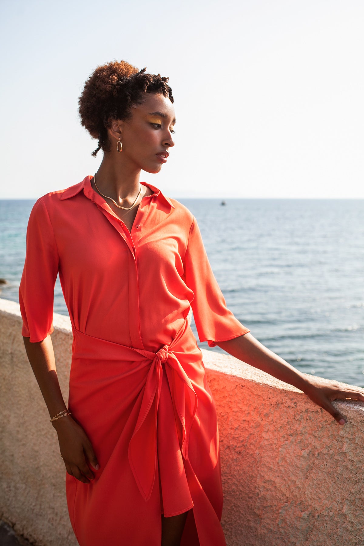 Romance midi shirt dress - Coral