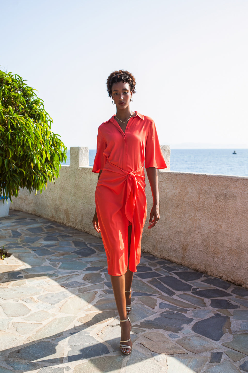 Romance midi shirt dress - Coral