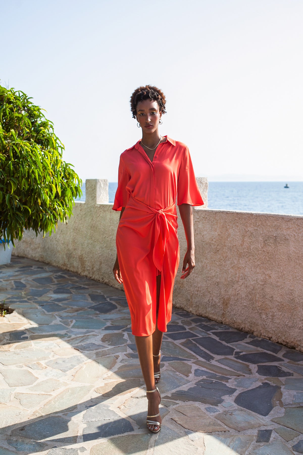 Romance midi shirt dress - Coral