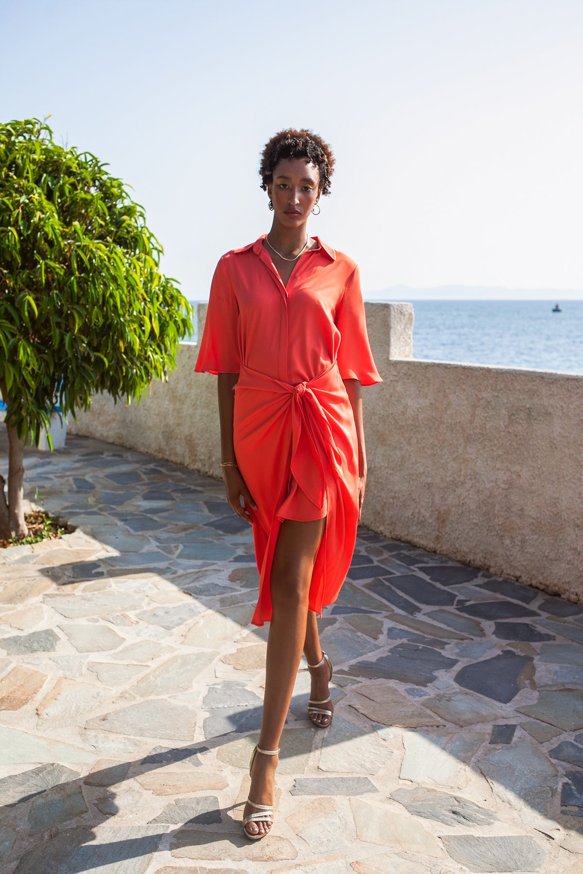 Romance midi shirt dress - Coral