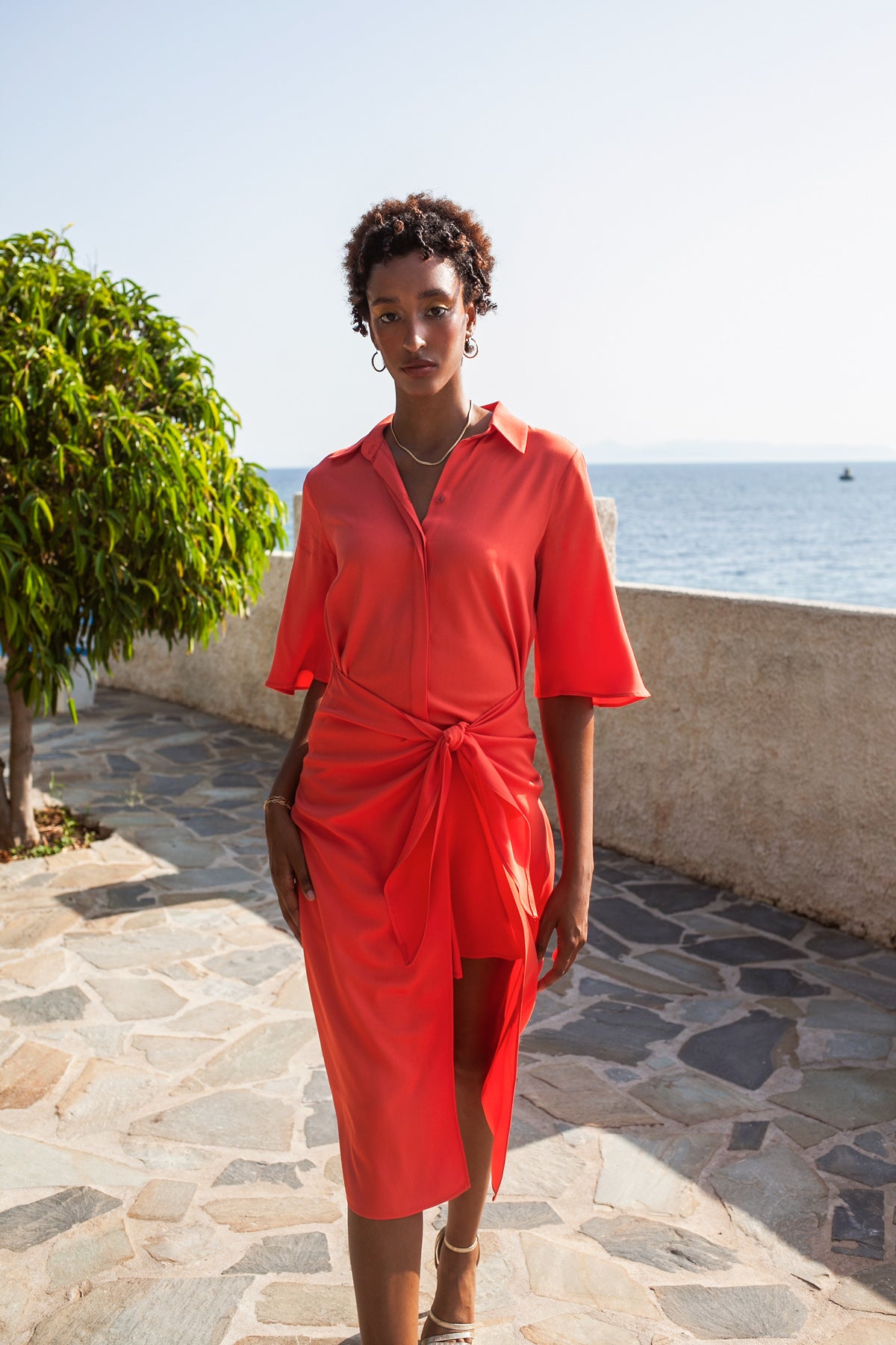 Romance midi shirt dress - Coral