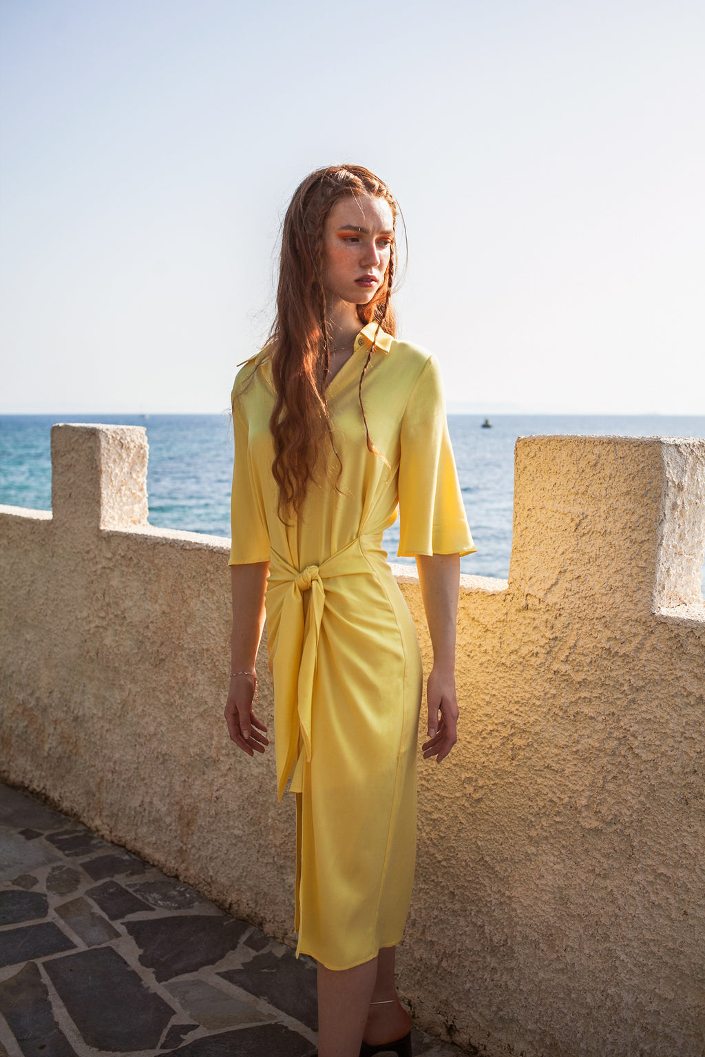 Romance Midi Shirt Dress - Yellow