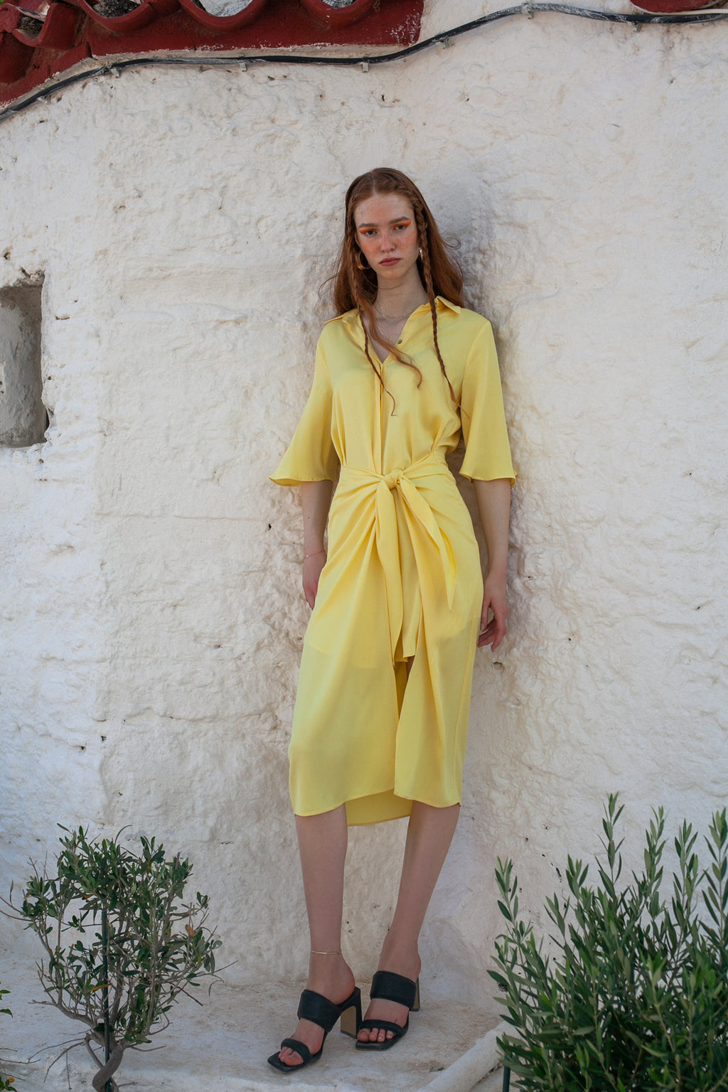 Romance Midi Shirt Dress - Yellow
