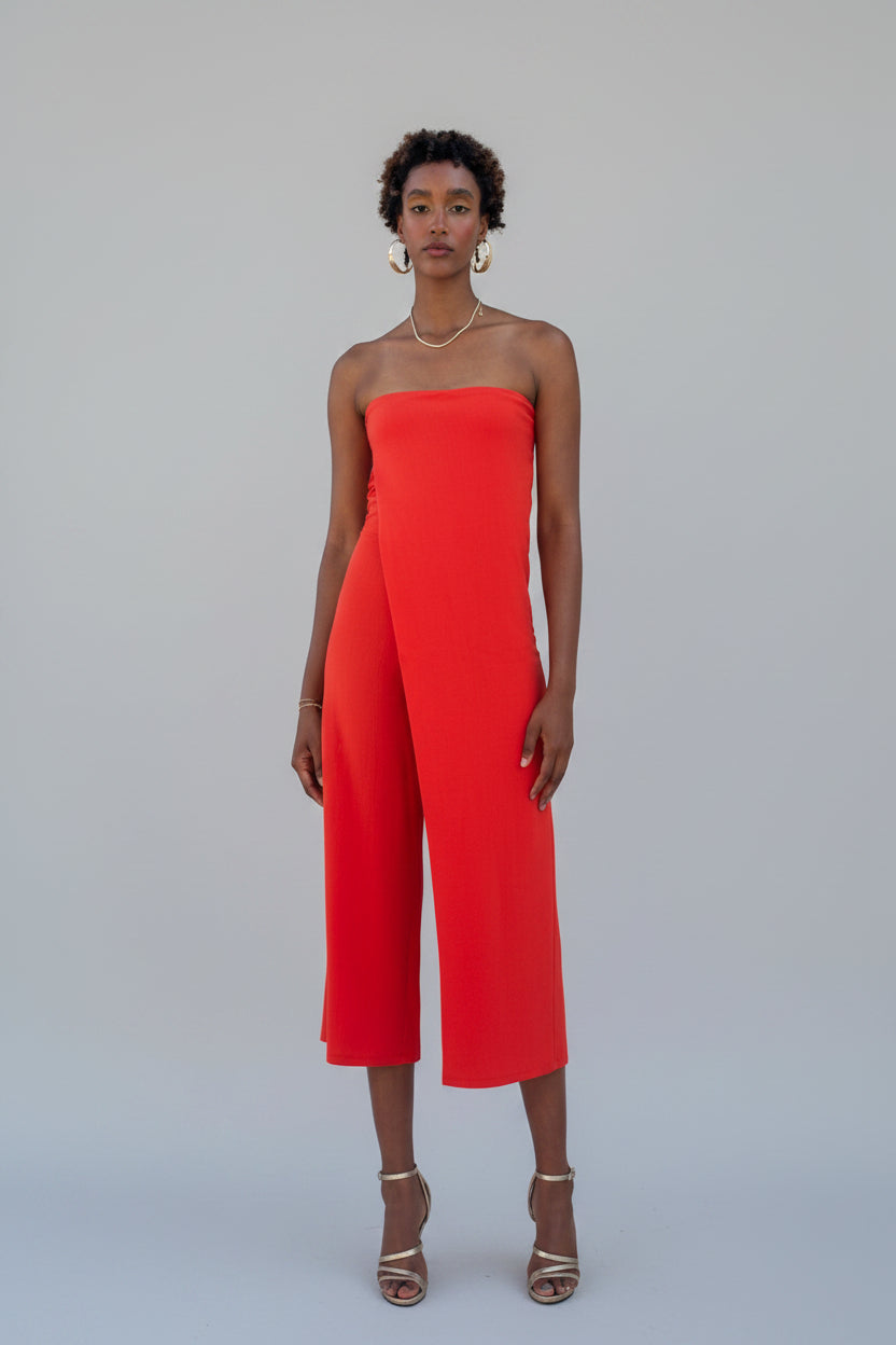 Strapless jumpsuit – Orange-red