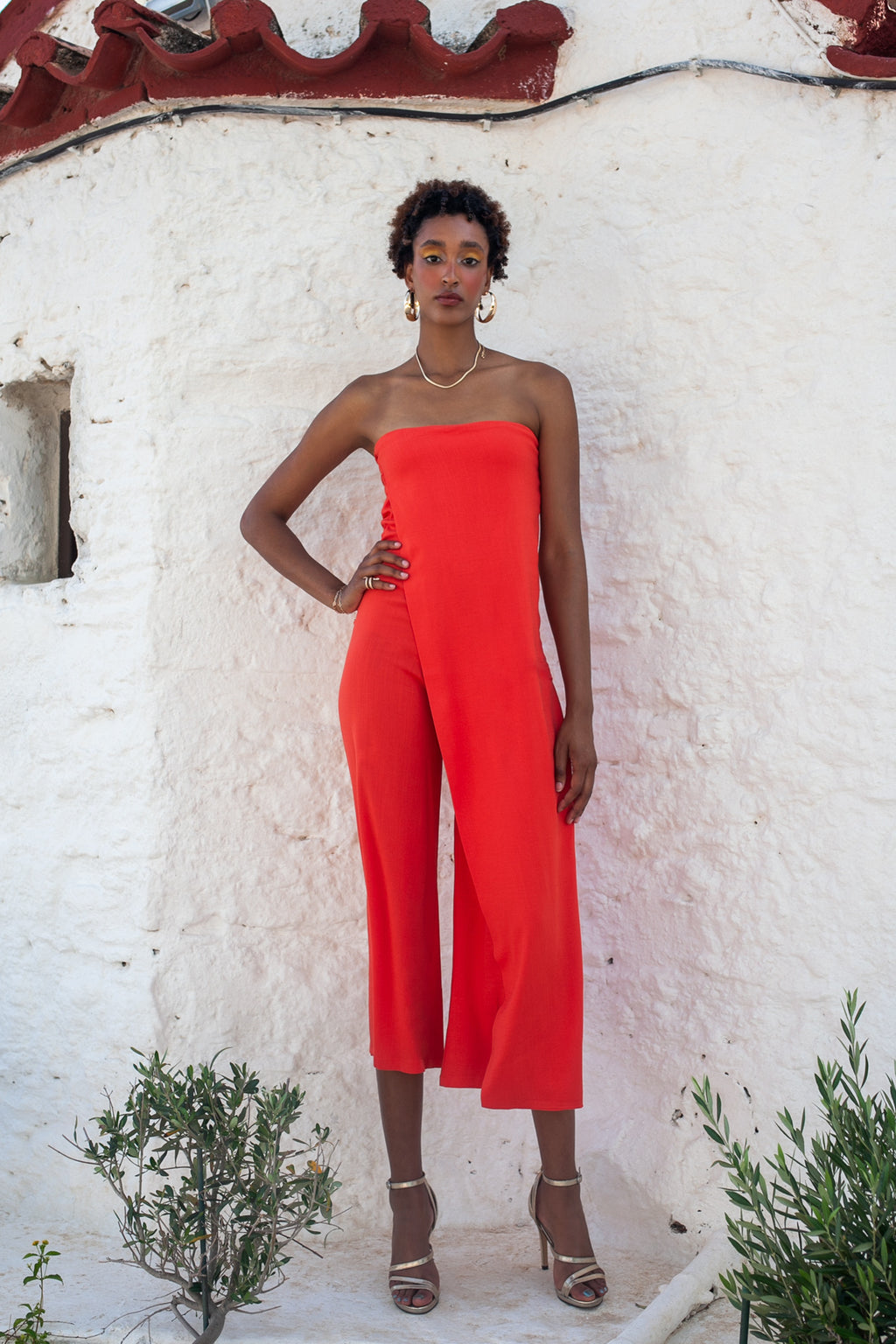 Strapless jumpsuit – Orange-red