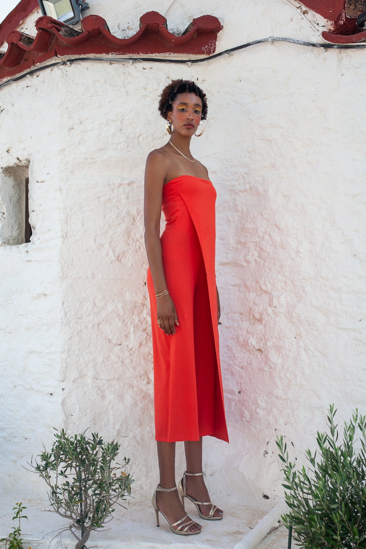 Strapless jumpsuit – Orange-red