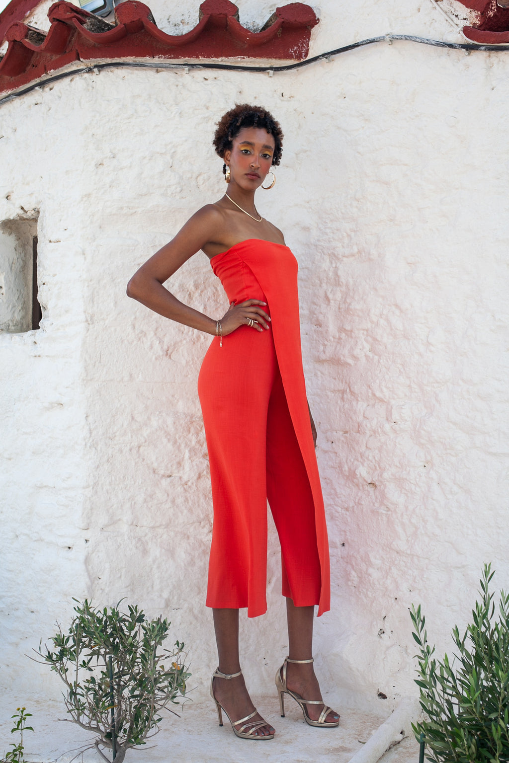 Strapless jumpsuit – Orange-red