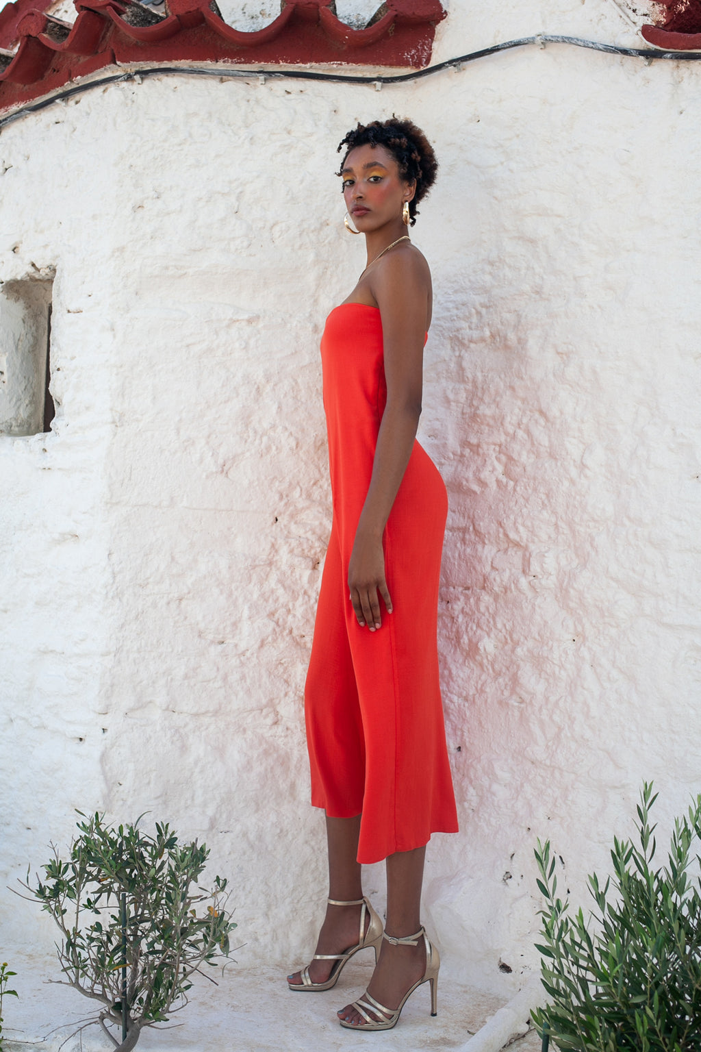 Strapless jumpsuit – Orange-red