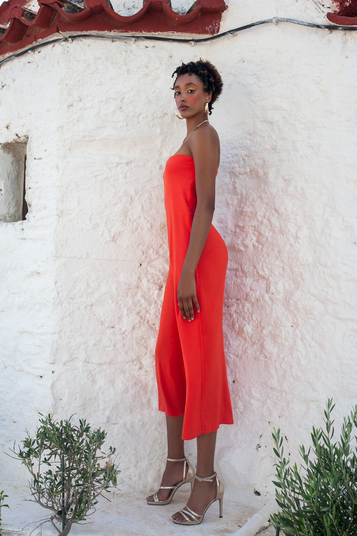 Strapless jumpsuit – Orange-red