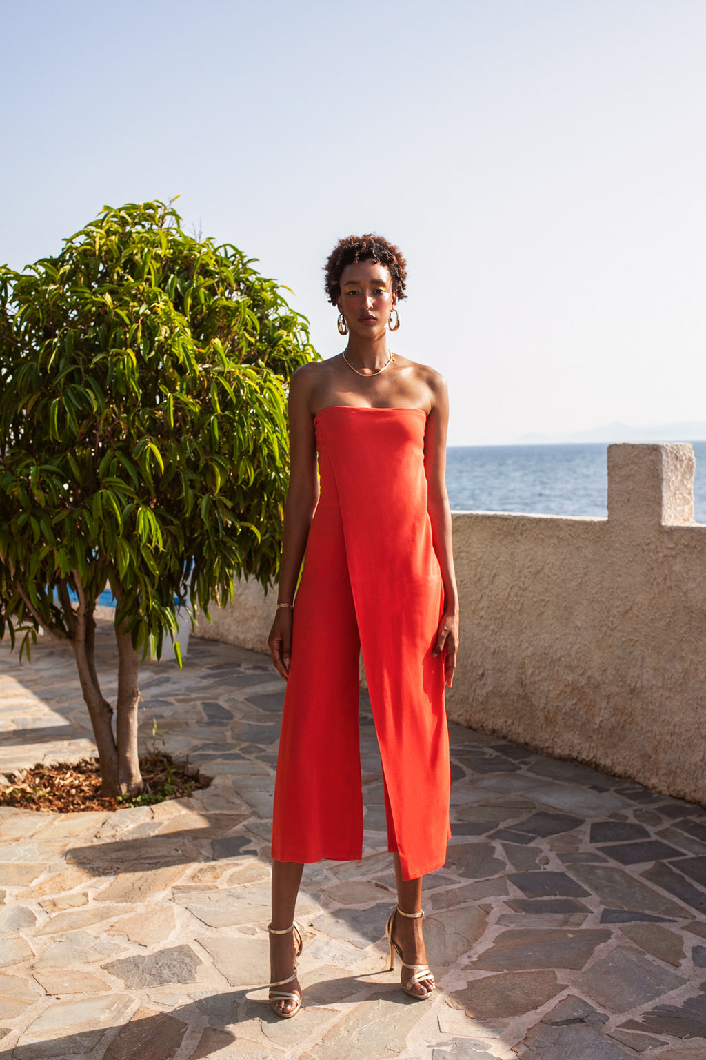 Strapless jumpsuit – Orange-red