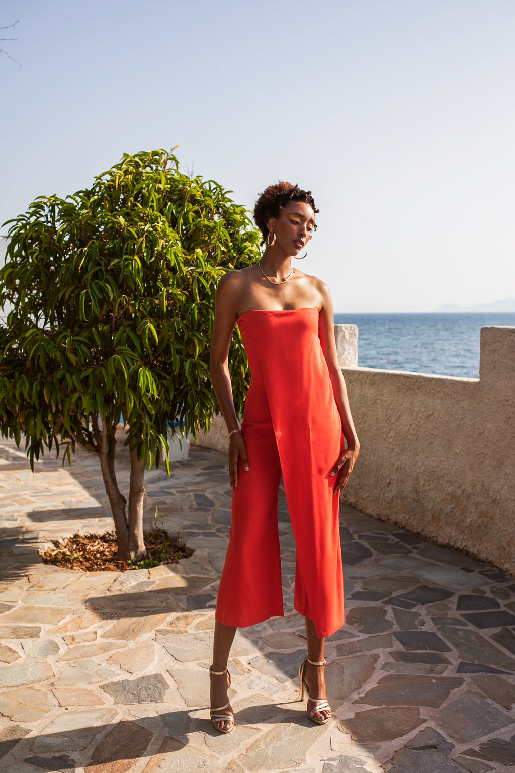 Strapless jumpsuit – Orange-red