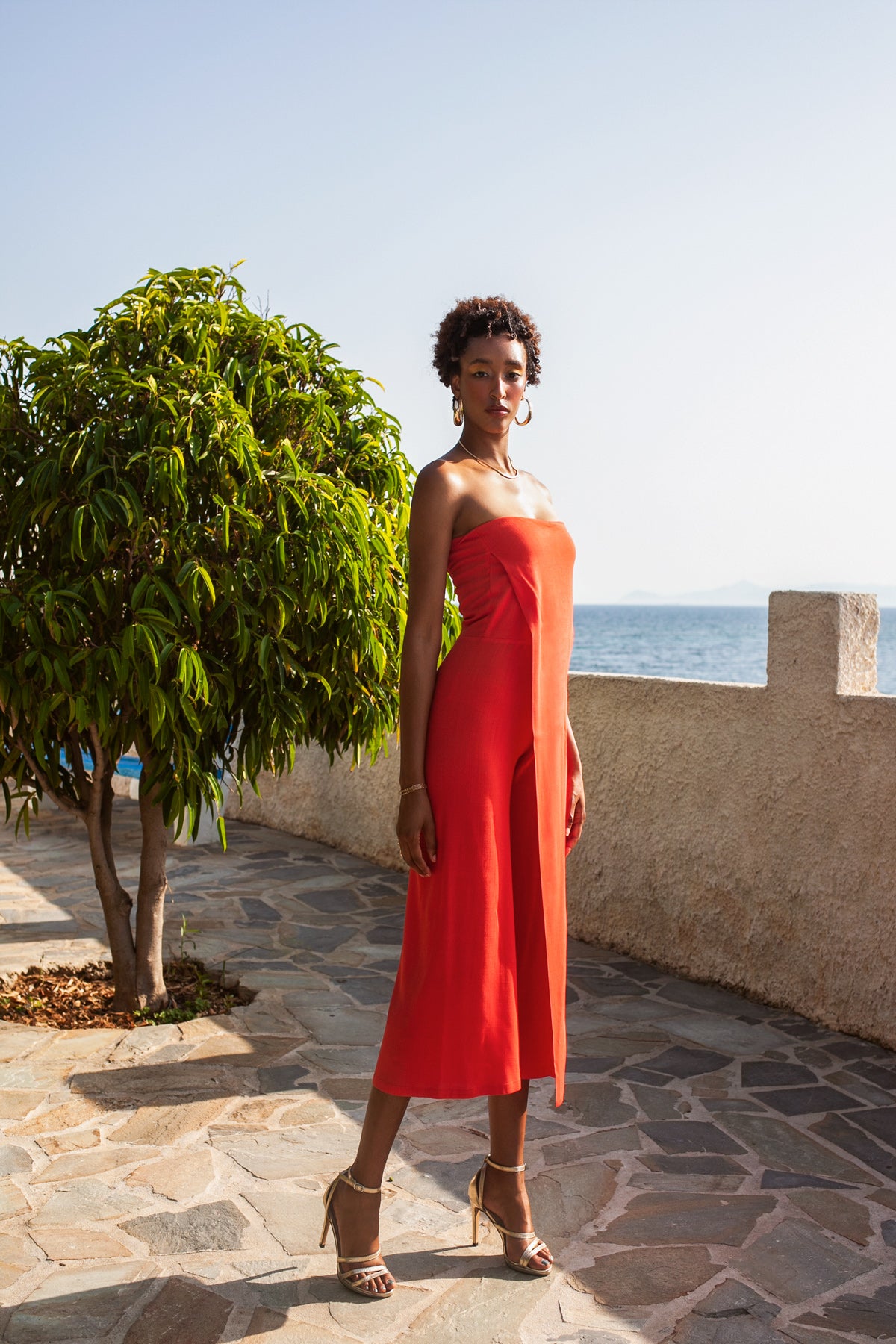 Strapless jumpsuit – Orange-red