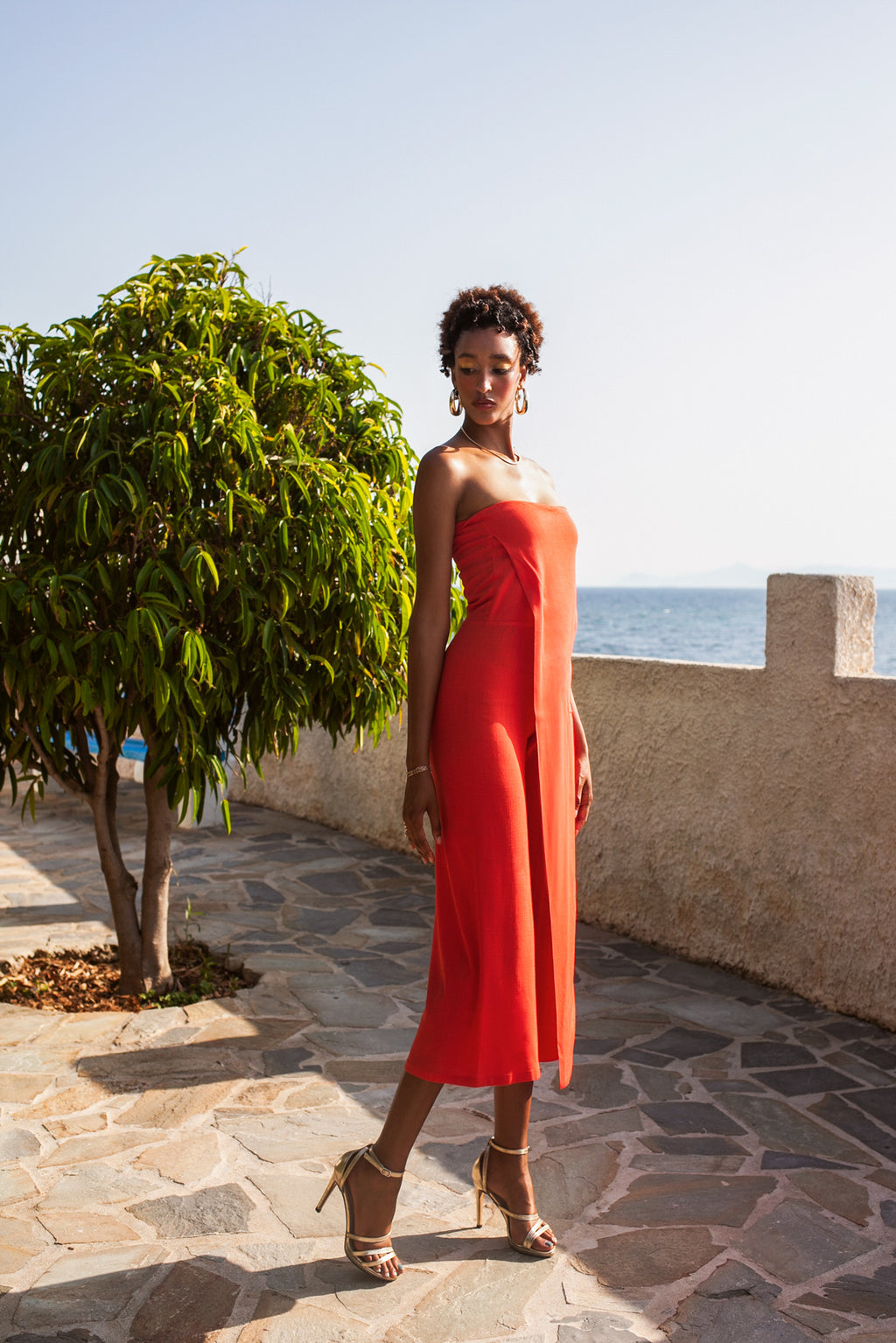 Strapless jumpsuit – Orange-red