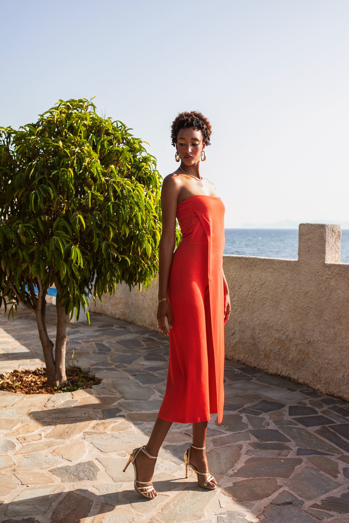 Strapless jumpsuit – Orange-red