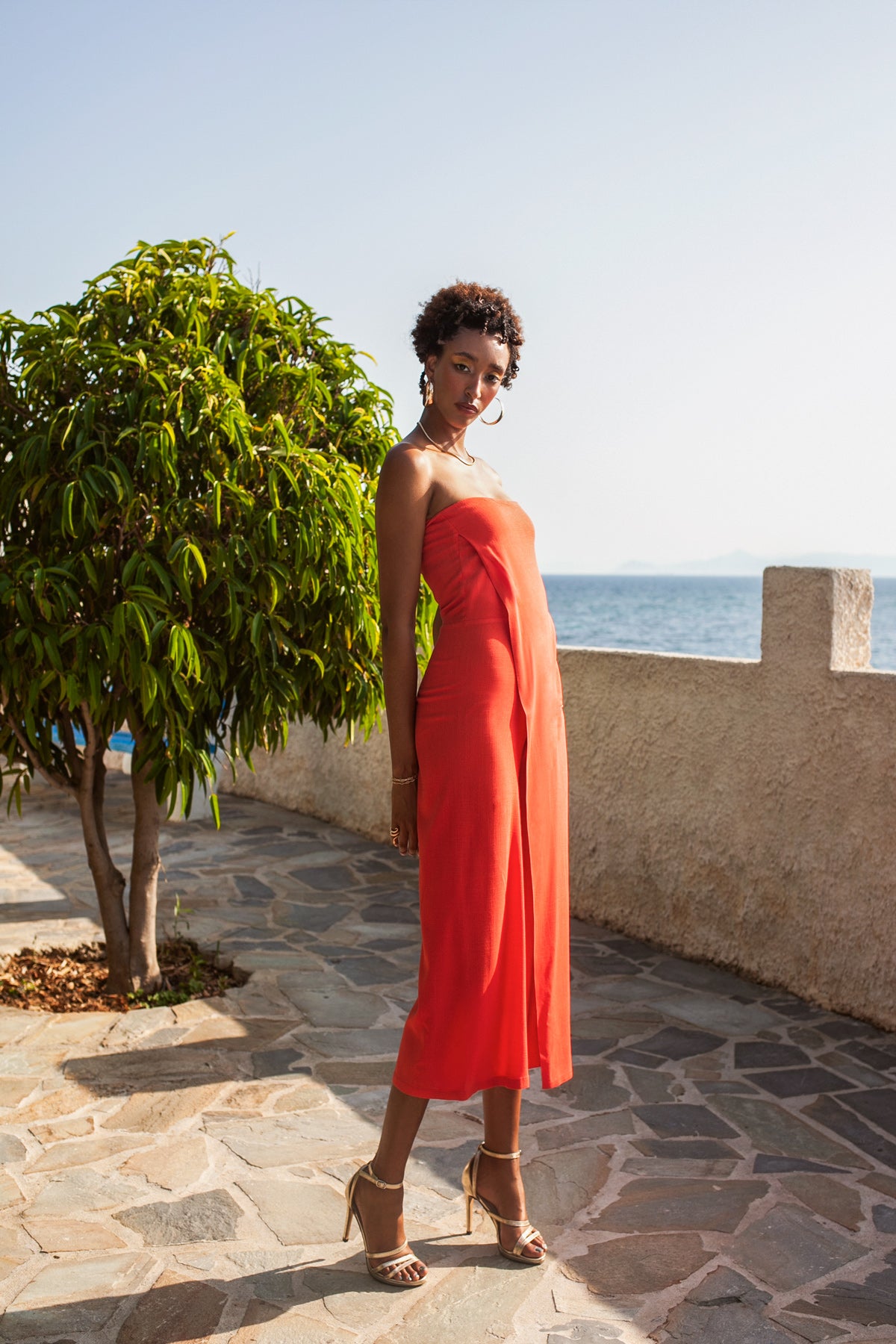 Strapless jumpsuit – Orange-red