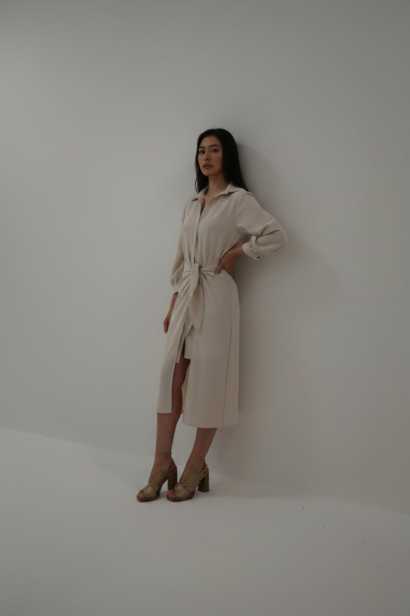 Rose – Ecru midi shirtdress