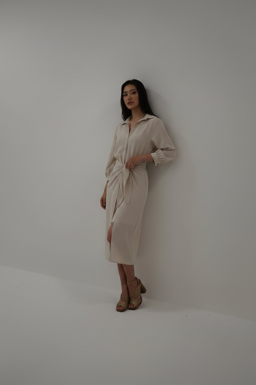 Rose – Ecru midi shirtdress
