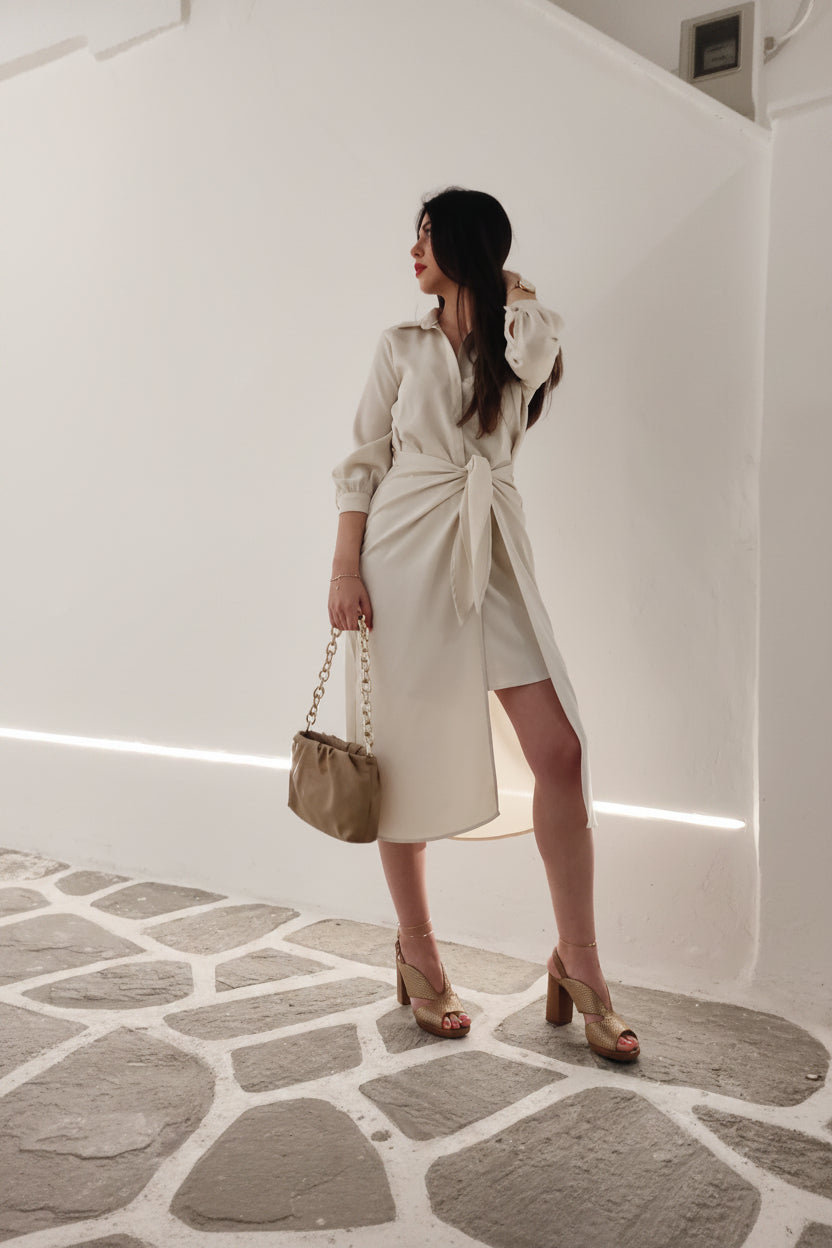Rose – Ecru midi shirtdress